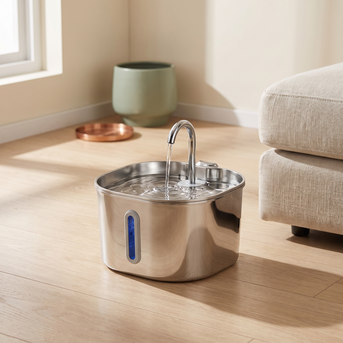 Stainless Steel Cat Water Fountain, 3.2L/108Oz, 1 Filters, 1 Sponges